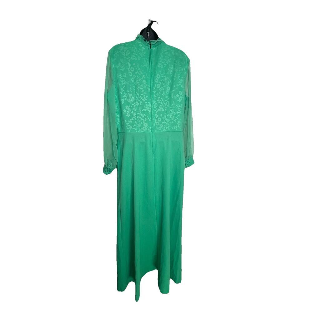 Vintage 70s Maxi Dress Ruffled Sheer Sleeves Floral Bodice Women’s Size Large - Picture 6 of 16